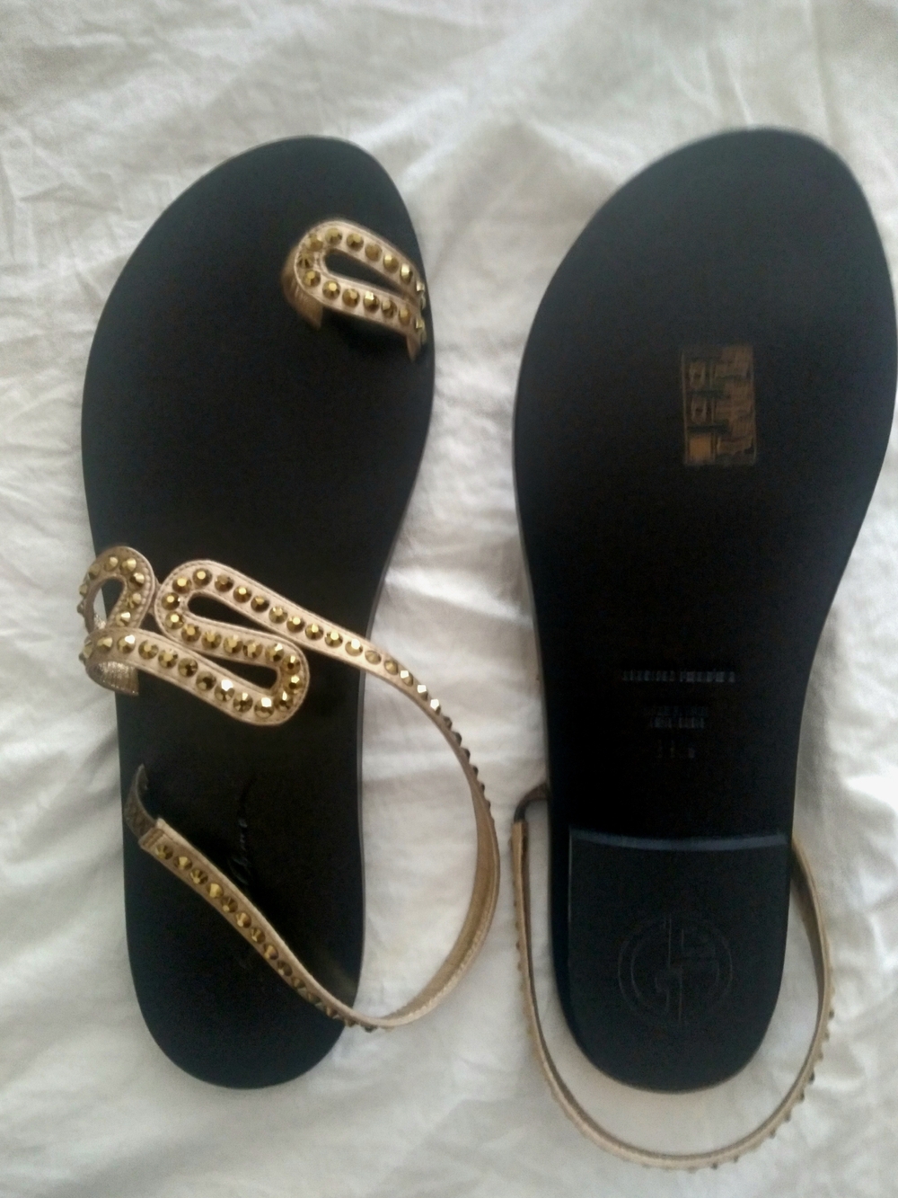 Giorgio Armani Black Sandals with Gold Stud Accents
